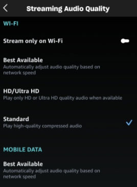 stream amazon music only on wifi