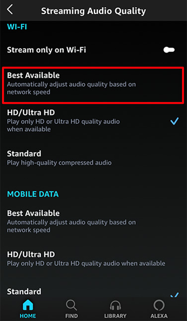 set streaming quality to settle amazon music not playing selected song