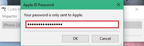 enter apple id on cydia impactor