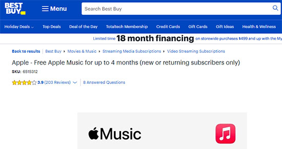 apple music free trial 4 months by best buy