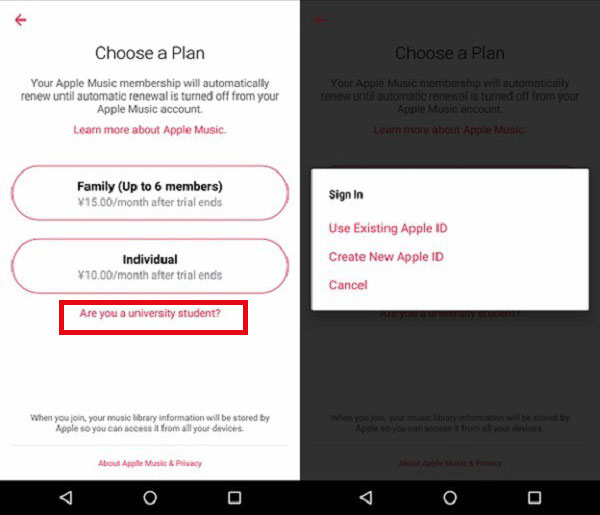 apple music student discount on android