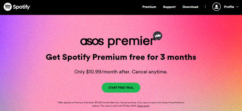 spotify free trial 3 months via asos premier