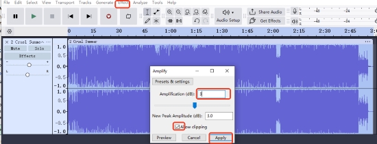 audacity effect volume setting