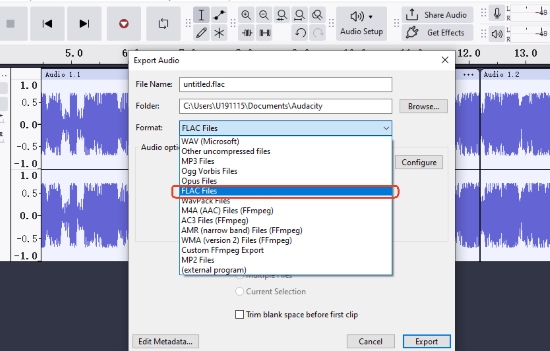 soundcloud to flac audacity export as flac