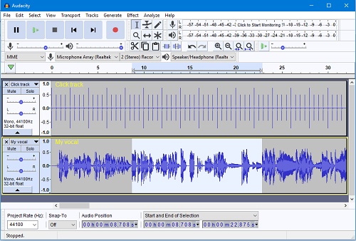 audacity audio recording interface