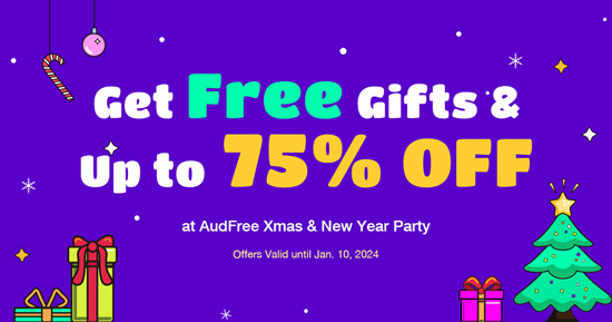 get discount and free gifts at audfree xmas and new year party