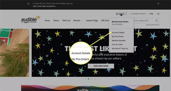 go to audible account details