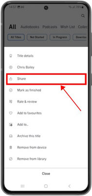 audible book share option on mobile