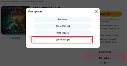 share audible books via more options on website