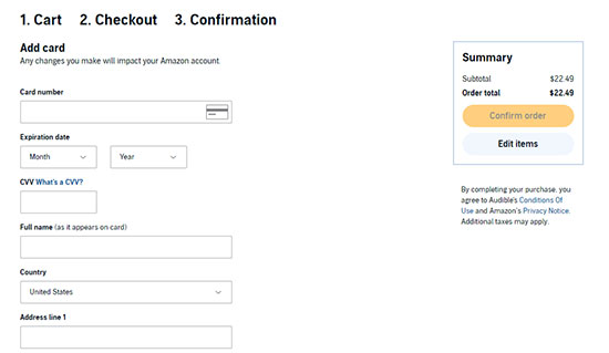 audible payment details confirmation