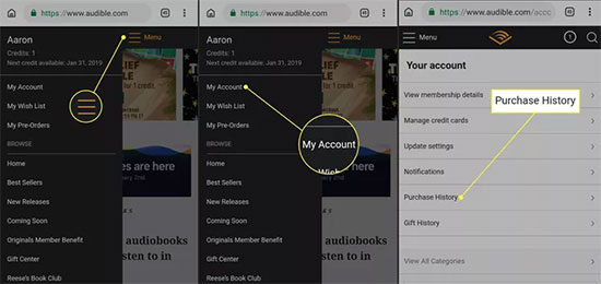audible purchase history mobile