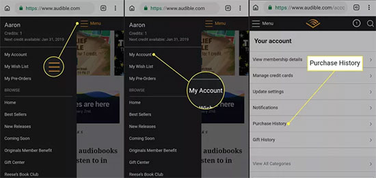 audible purchase history mobile