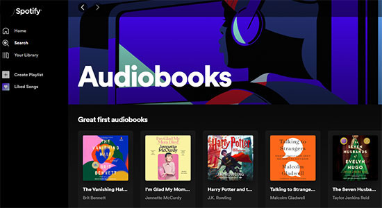 search audiobooks on spotify