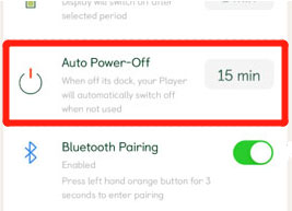 change yoto player auto power off time