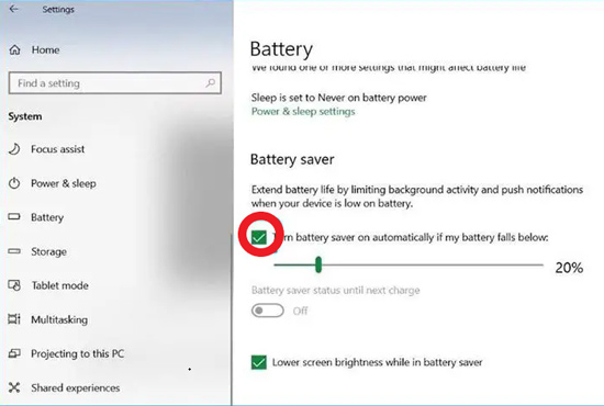 battery saver on desktop