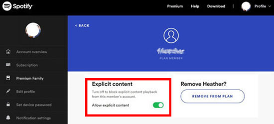 block explicit content on spotify via family account