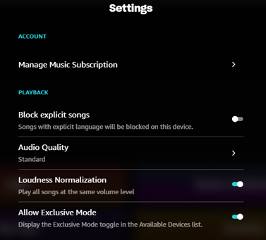 turn off exclusive mode on amazon music