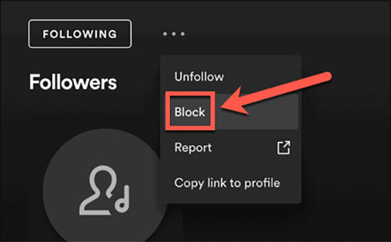 block follower on spotify
