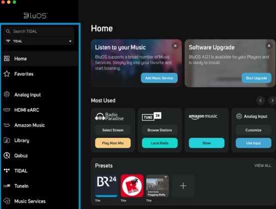 stream tidal on bluesound via bluos app on pc