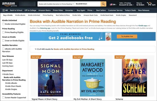 books with audible narration in prime reading