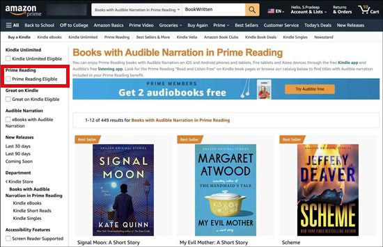 books with audible narration in prime reading