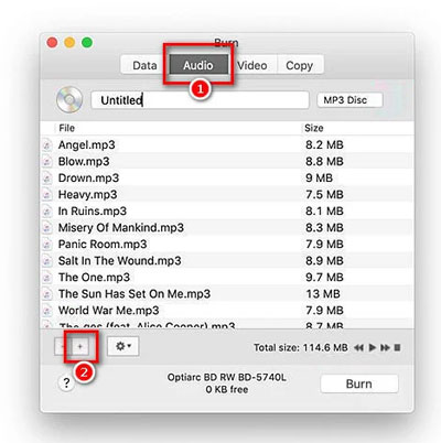add music on the burn app