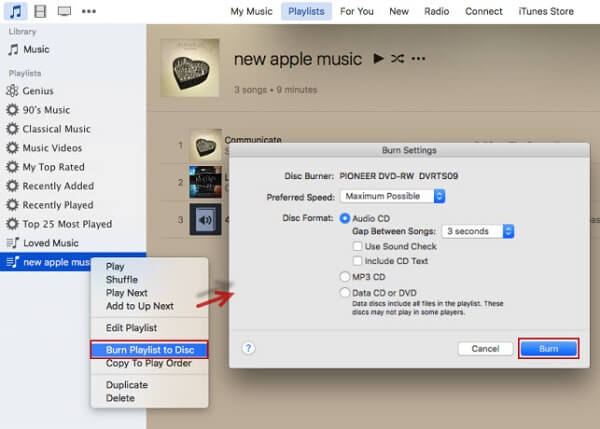 burn apple music to cd via itunes