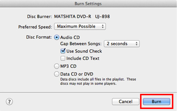 set burning settings