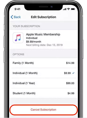 cancel apple music subscription via iphone settings app