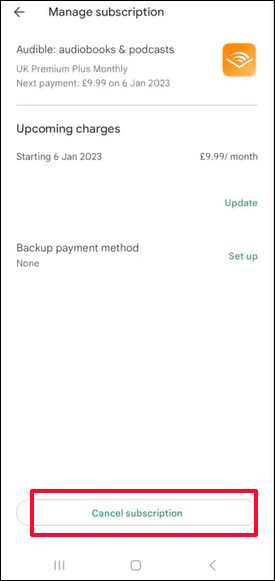 audible cancel membership through google play