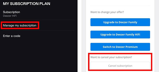cancel deezer subscription on mobile