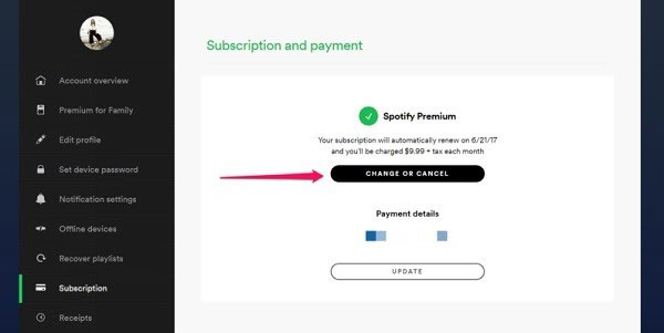 cancel family membership for spotify