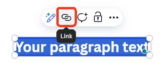 link option in canva text box