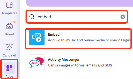 find and open canva embed app