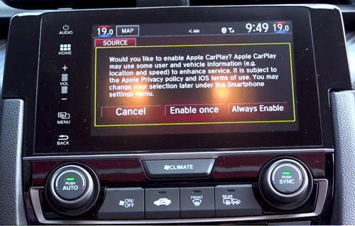 choose carplay from the car display