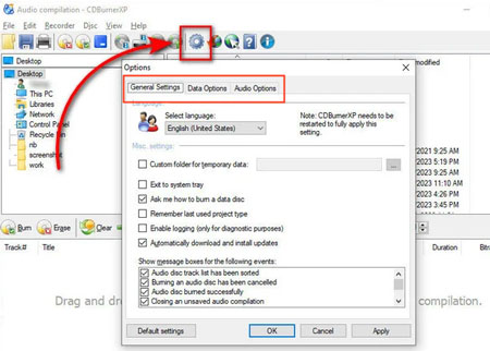 cdburnerxp settings