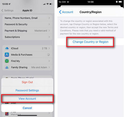 change apple id country or region