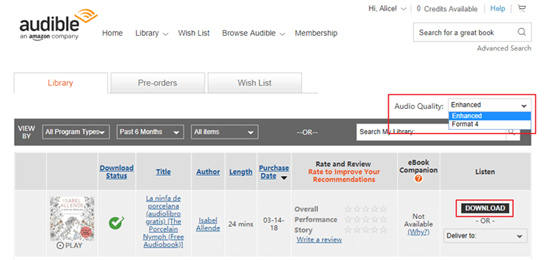 change audible books download audio quality