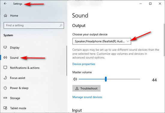 change default audio output device windows