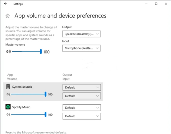 change default output device on windows 10