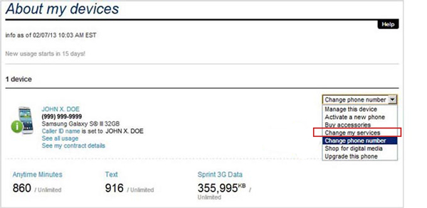 sprint change my services