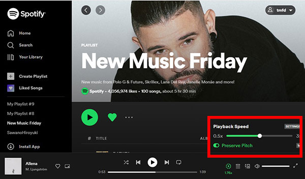 change playback speed on spotify web player