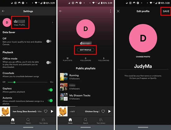 change spotify display name mobile