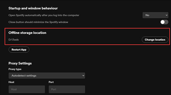 spotify offline storage location