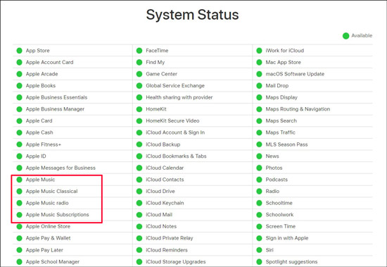 check apple music system status