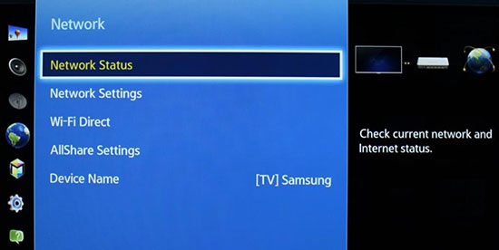 check network conditions samsung tv