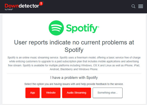 check spotify server status in downdetector website