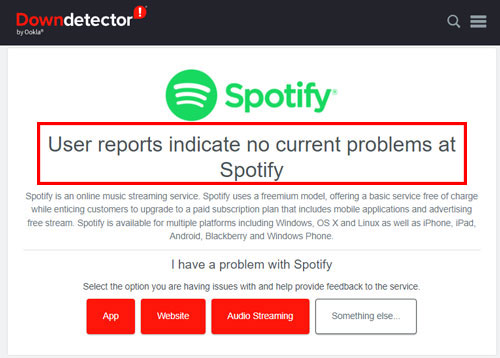 check spotify server status in downdetector website