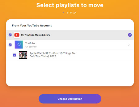 choose destination source tunemymusic