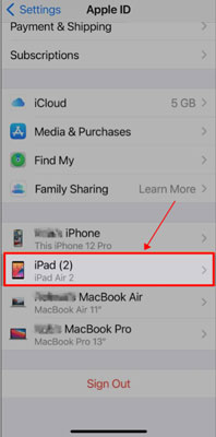 choose a device in iphone settings app